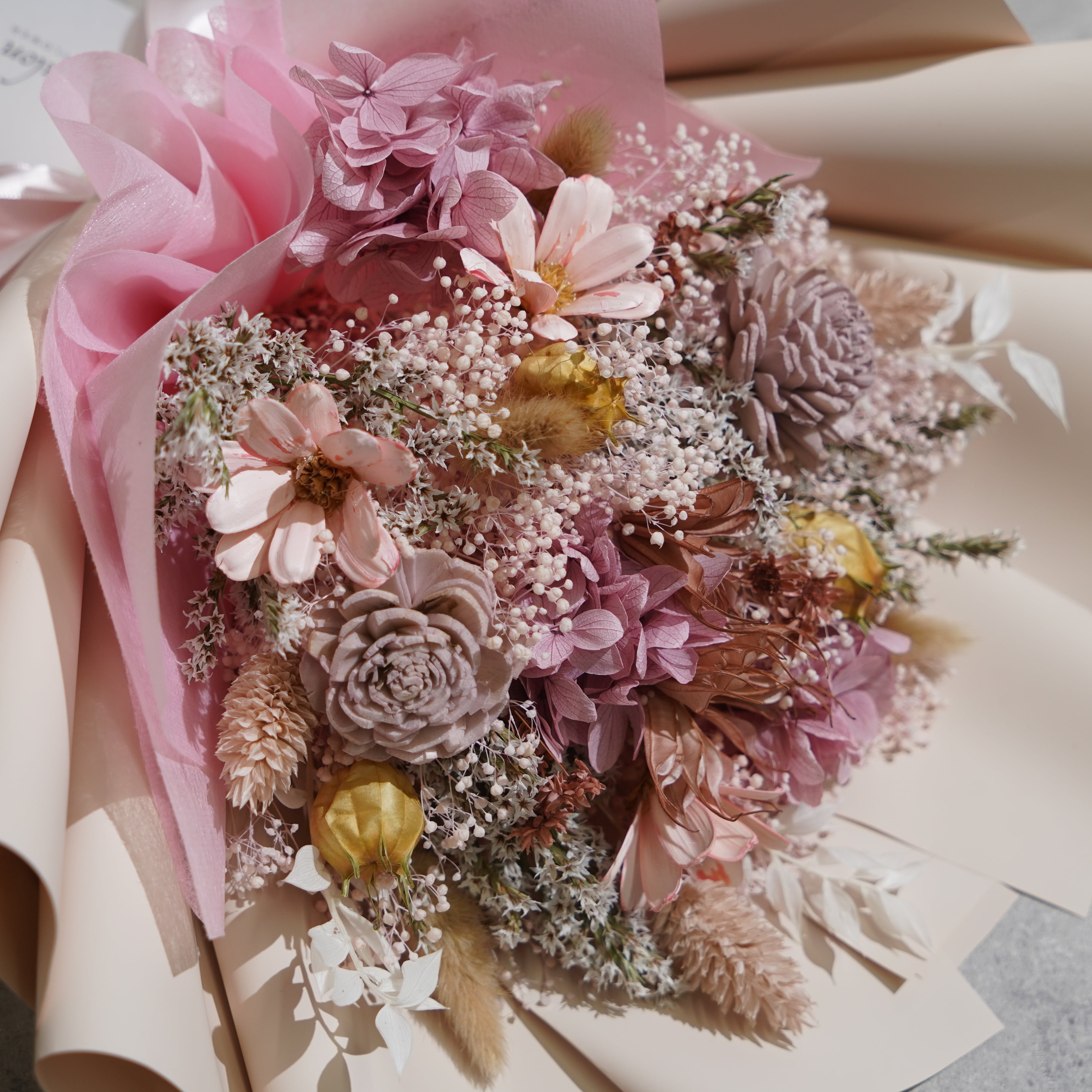 ドライフラワーの花束 Mサイズ ライトピンク M-570≪限定1点≫