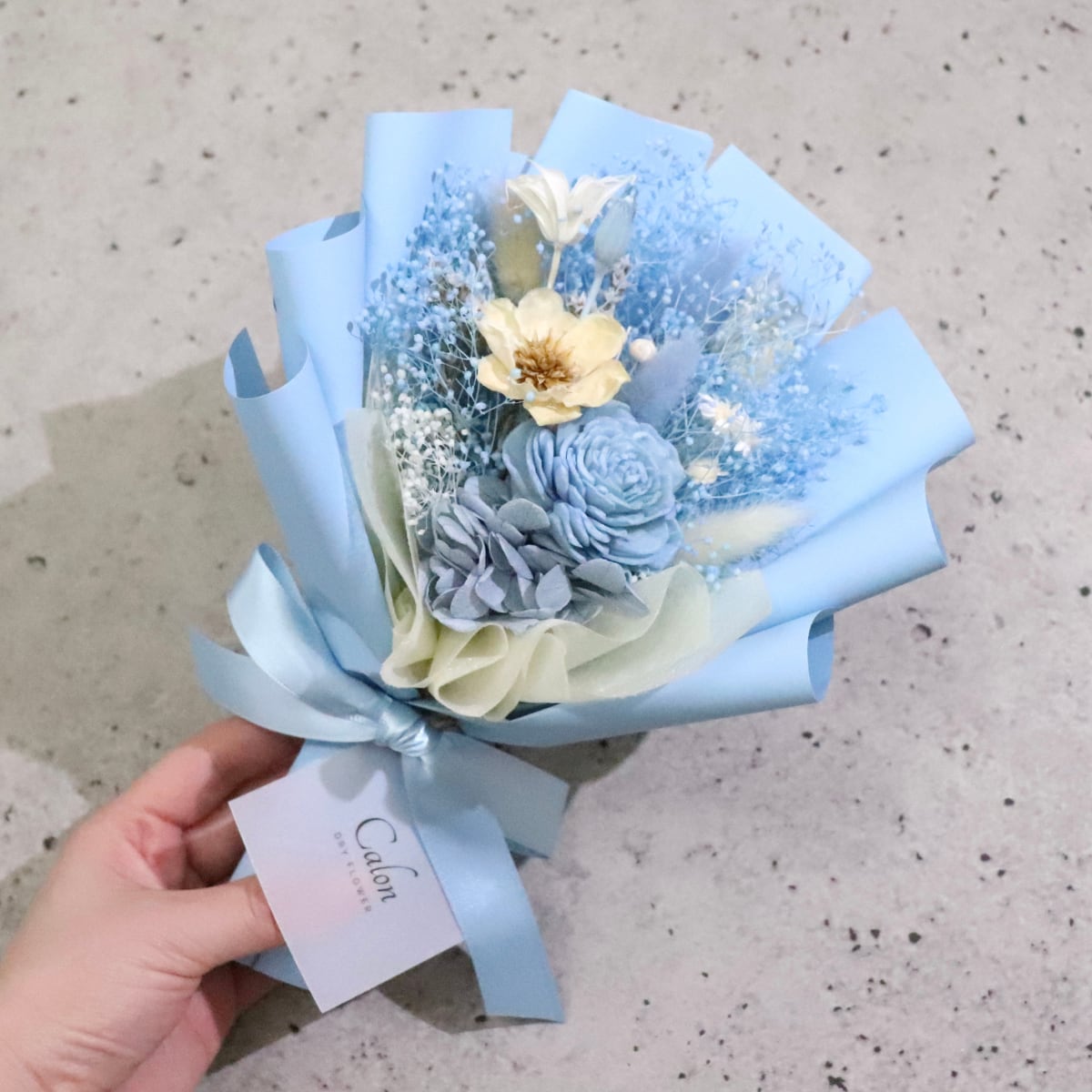 【おまかせライトブルー系】ドライフラワーの花束Sサイズ