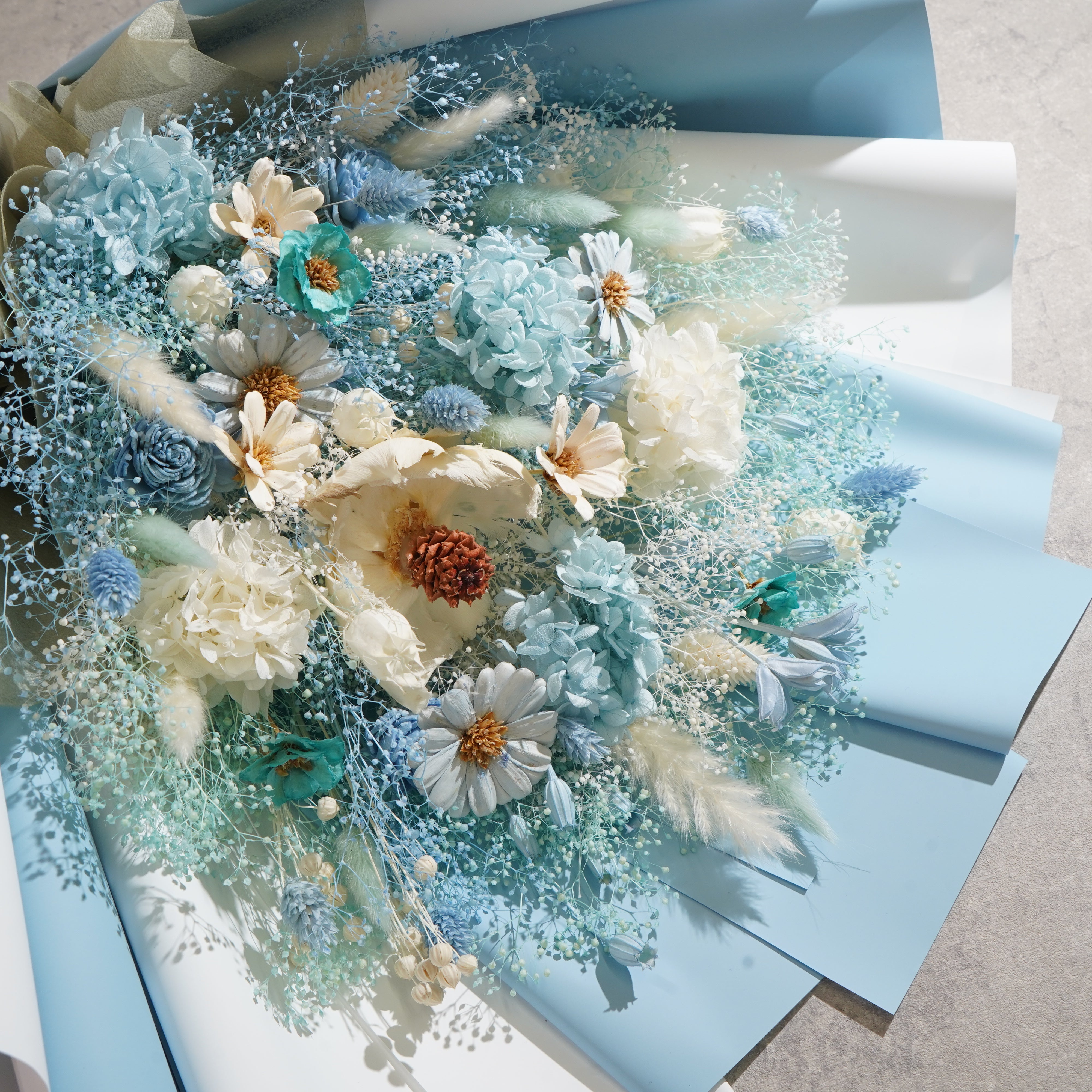 ドライフラワーの花束 LLサイズ ライトブルー LL-54≪限定1点≫