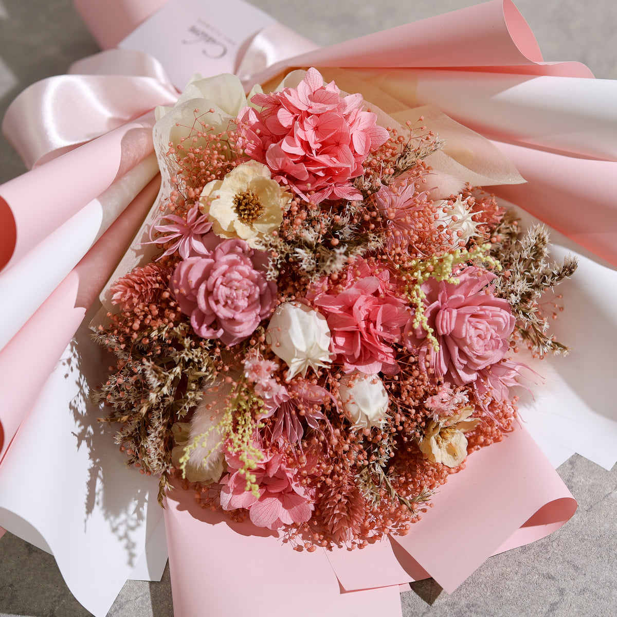 ドライフラワーの花束 Mサイズ ライトピンク M-878≪限定1点≫