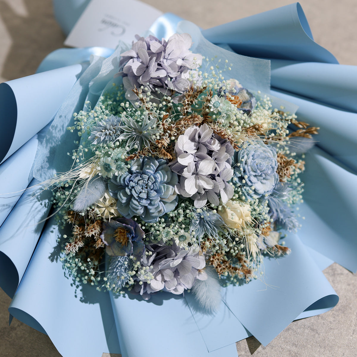 ドライフラワーの花束 Mサイズ ライトブルー M-879≪限定1点≫