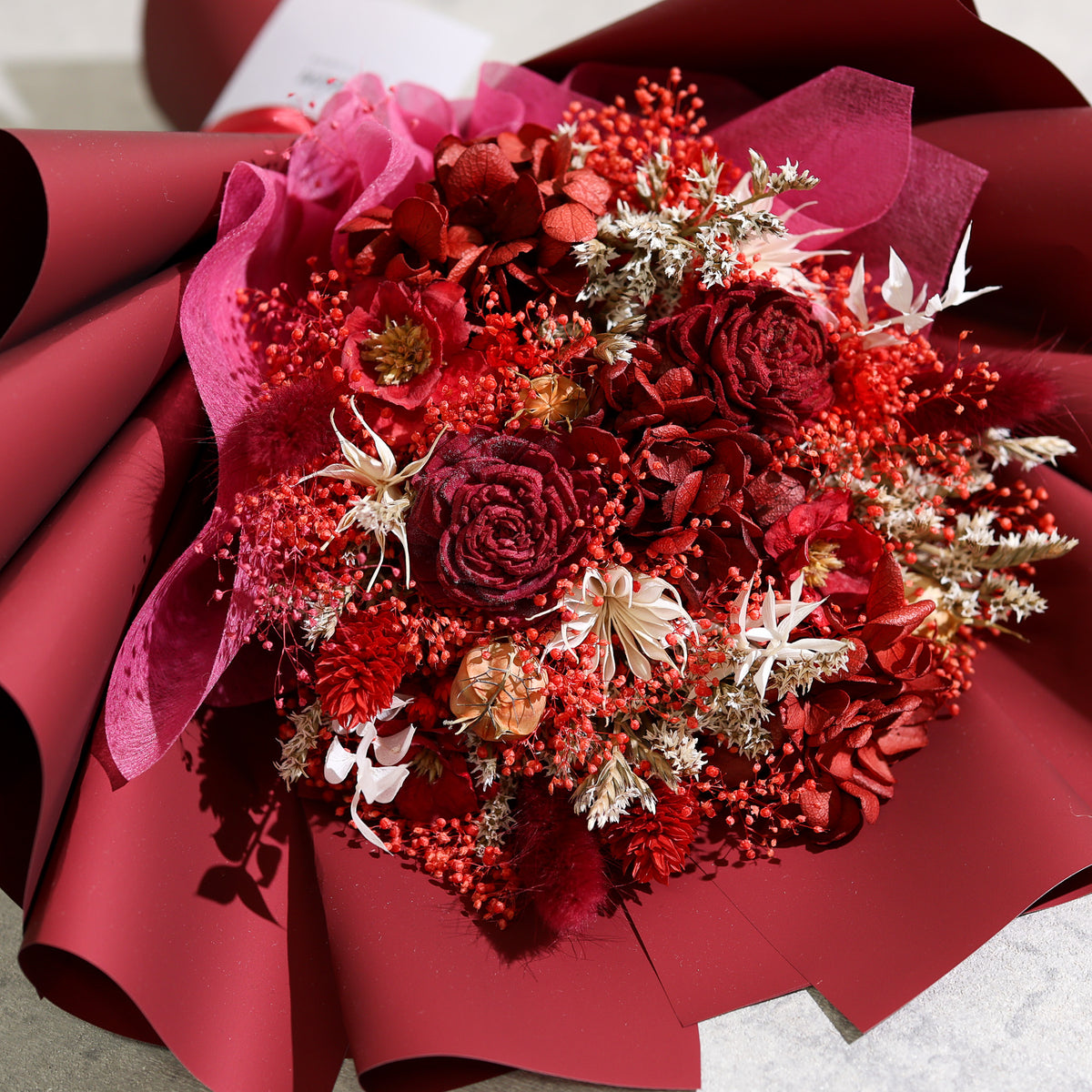 ドライフラワーの花束 Mサイズ レッド M-892≪限定1点≫