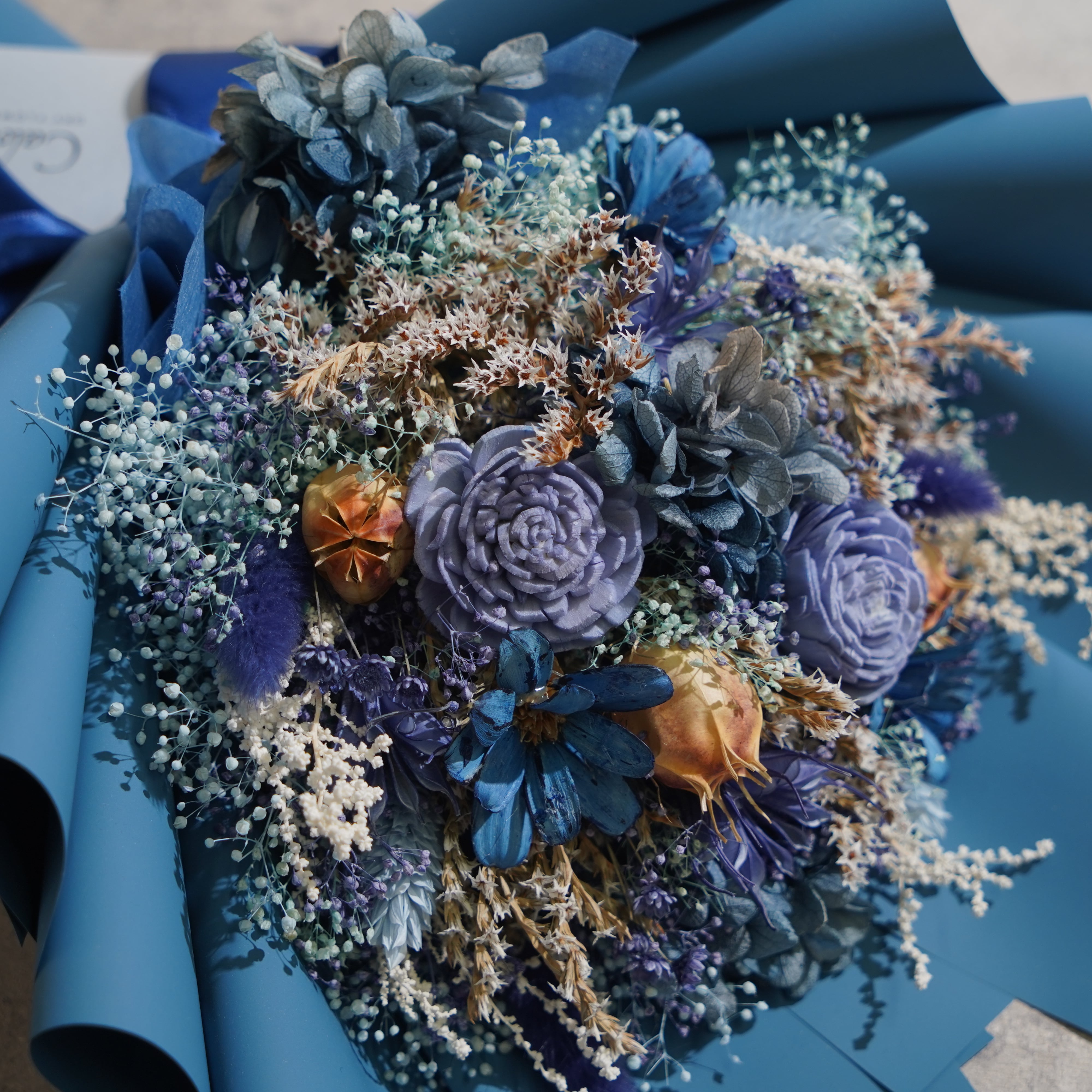 ドライフラワーの花束 Mサイズ ブルー M-515≪限定1点≫