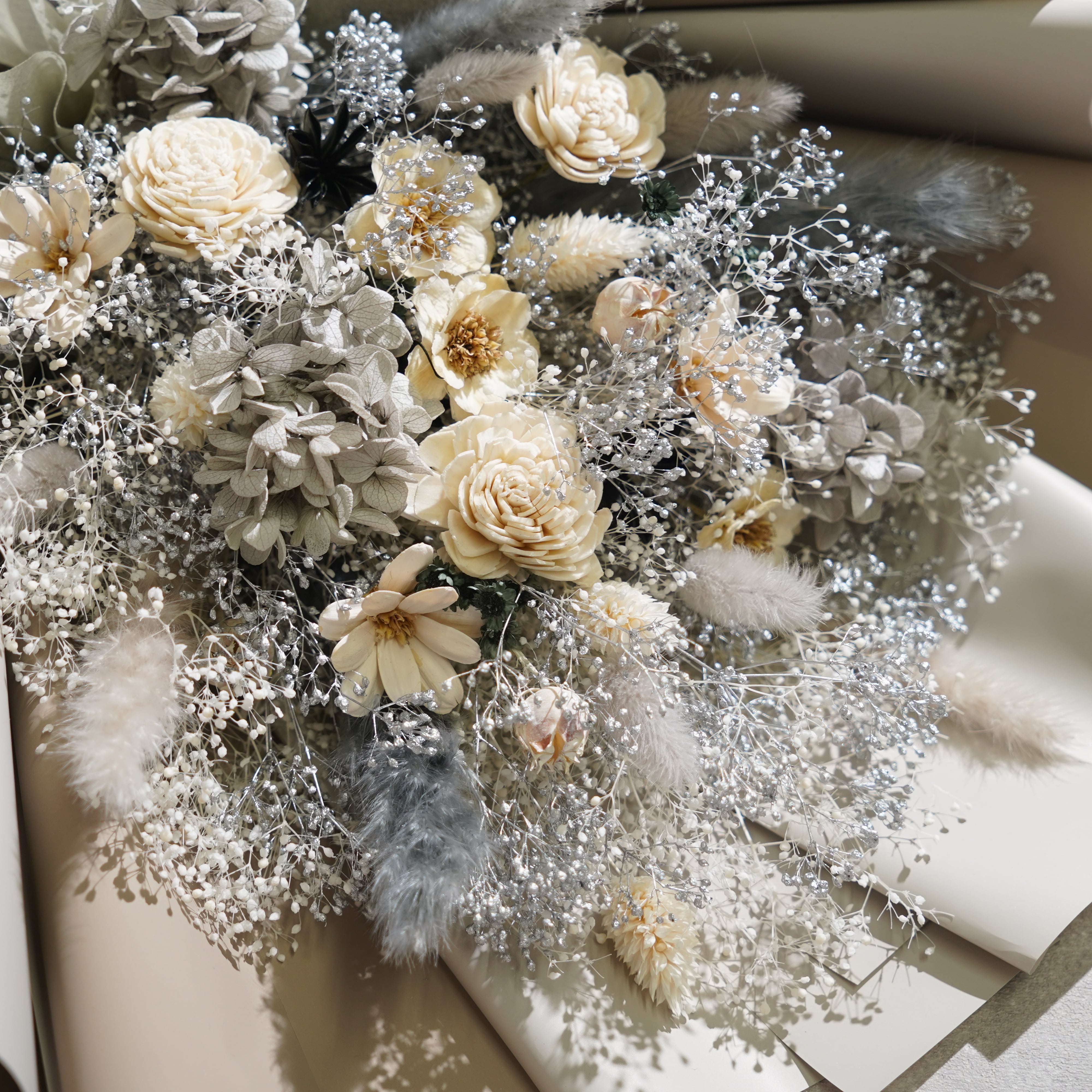 ドライフラワーの花束 Lサイズ グレー L-115≪限定１点≫