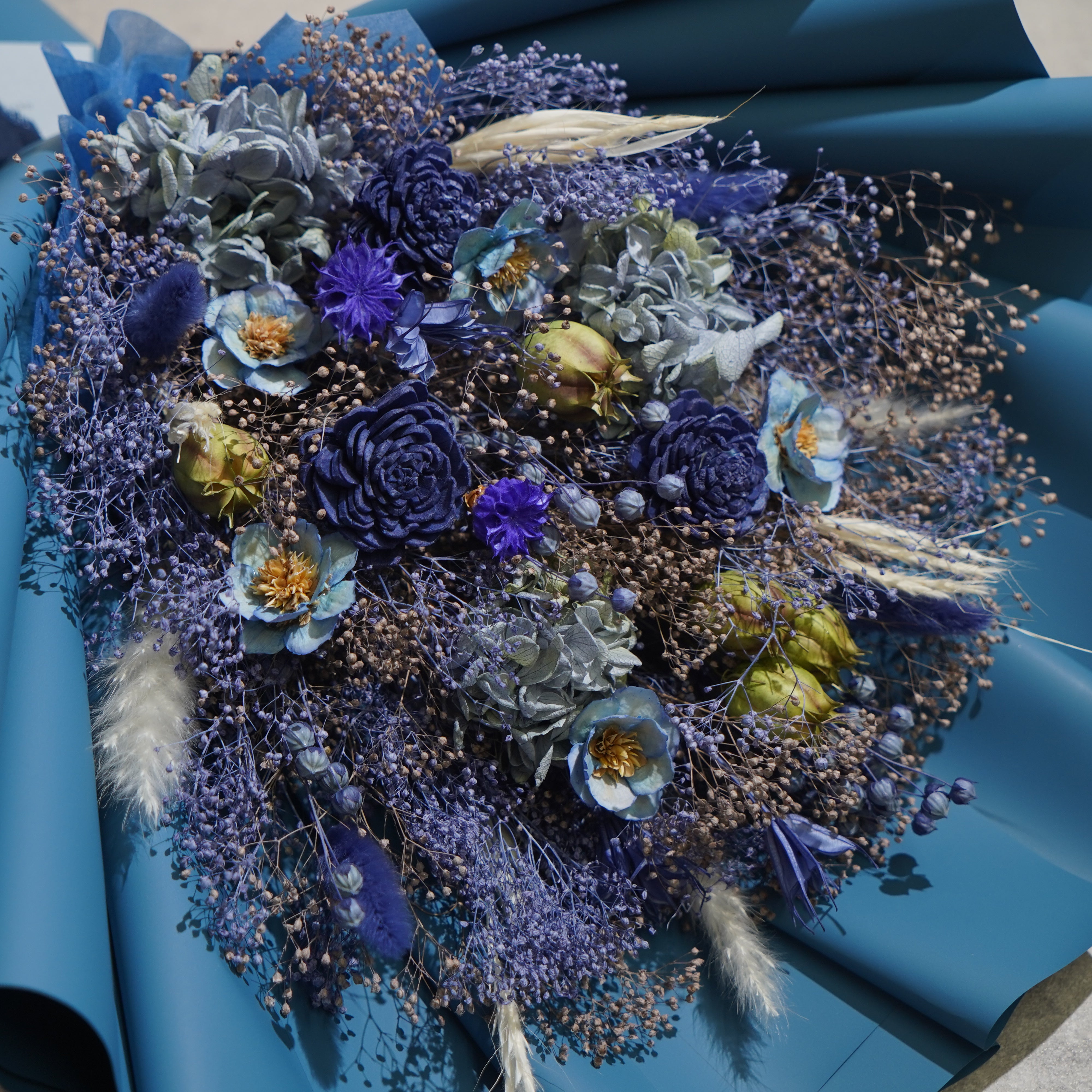 ドライフラワーの花束 Lサイズ ブルー L-124≪限定１点≫
