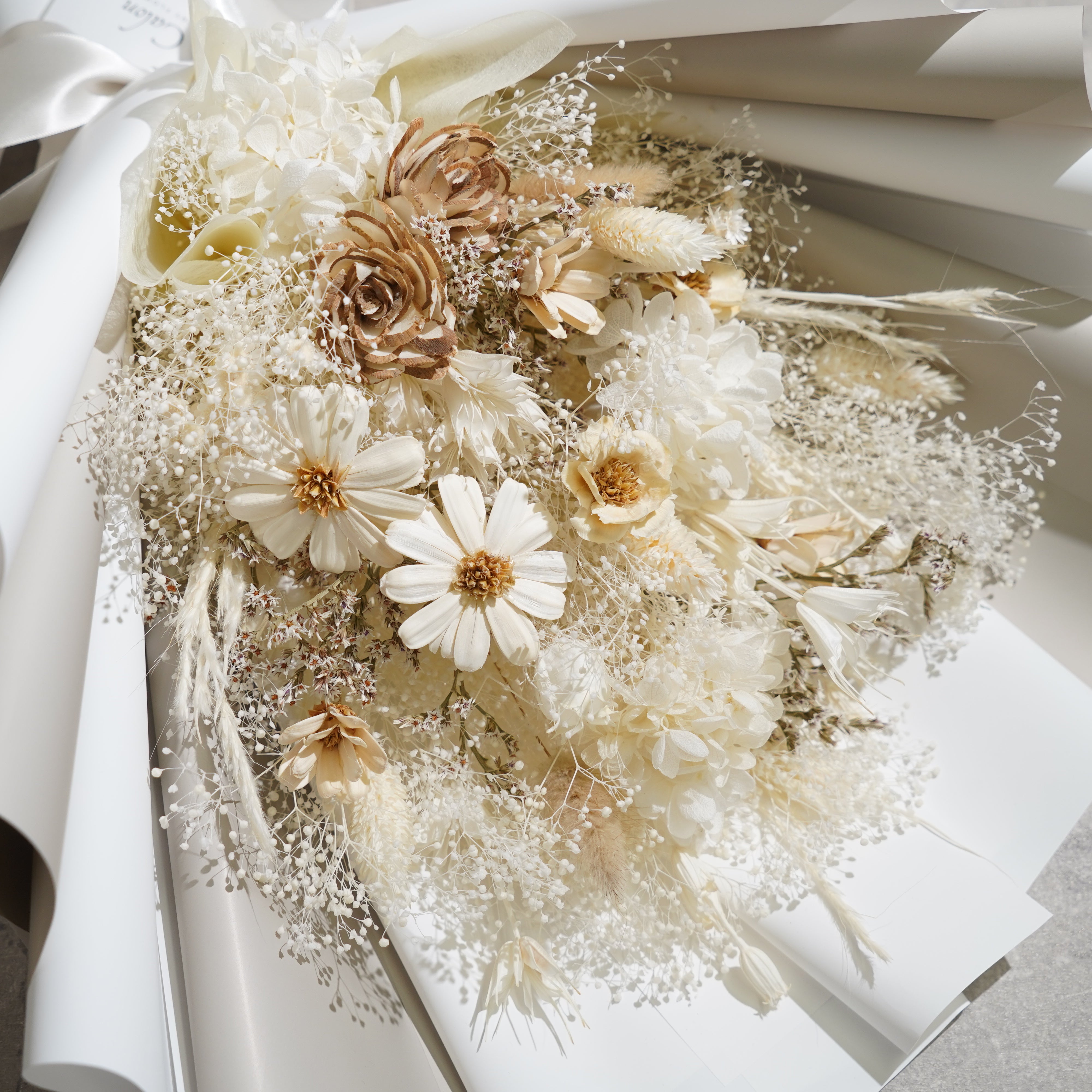 ドライフラワーの花束 Lサイズ ホワイト L-135≪限定１点≫