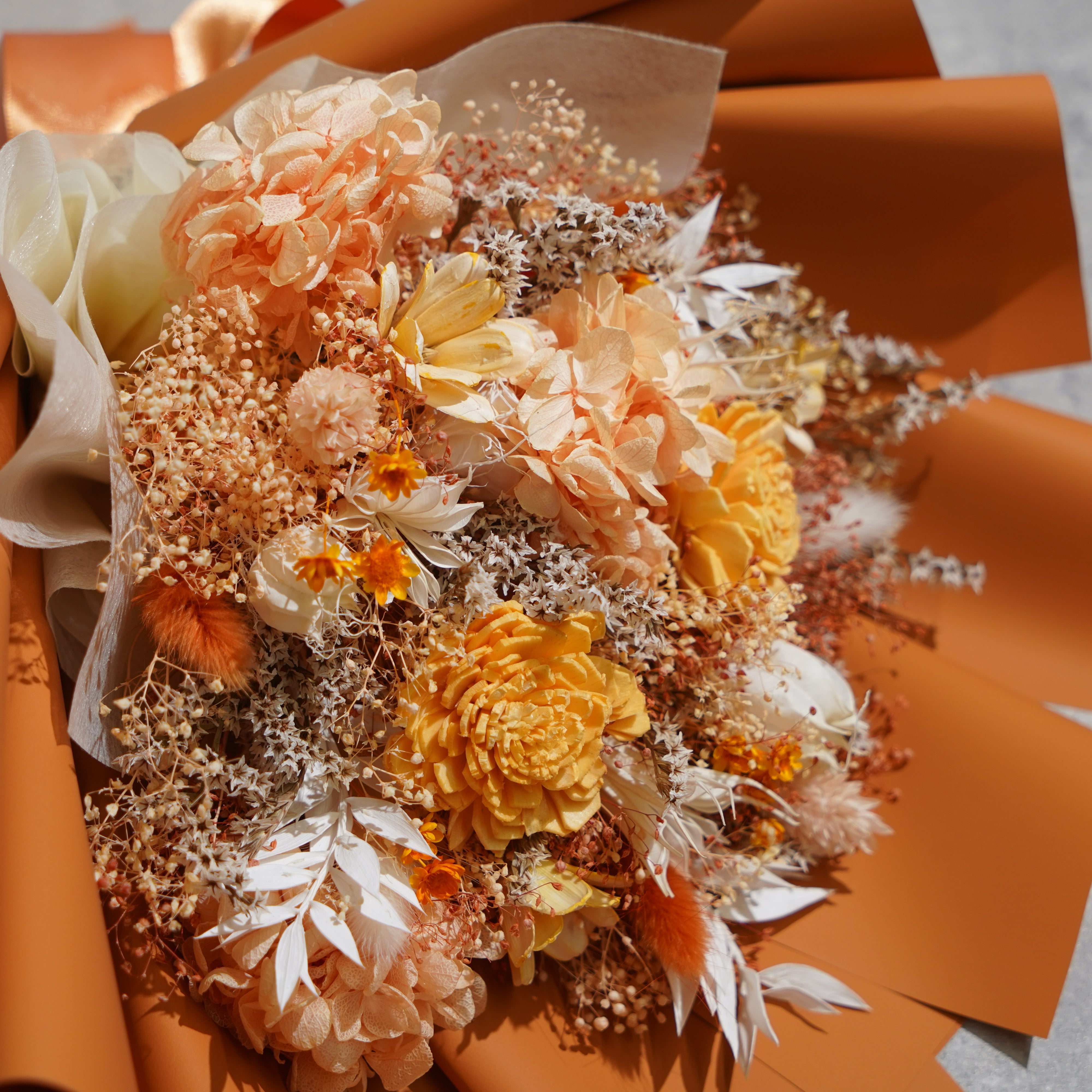 ドライフラワーの花束 Mサイズ オレンジ M-598≪限定１点≫