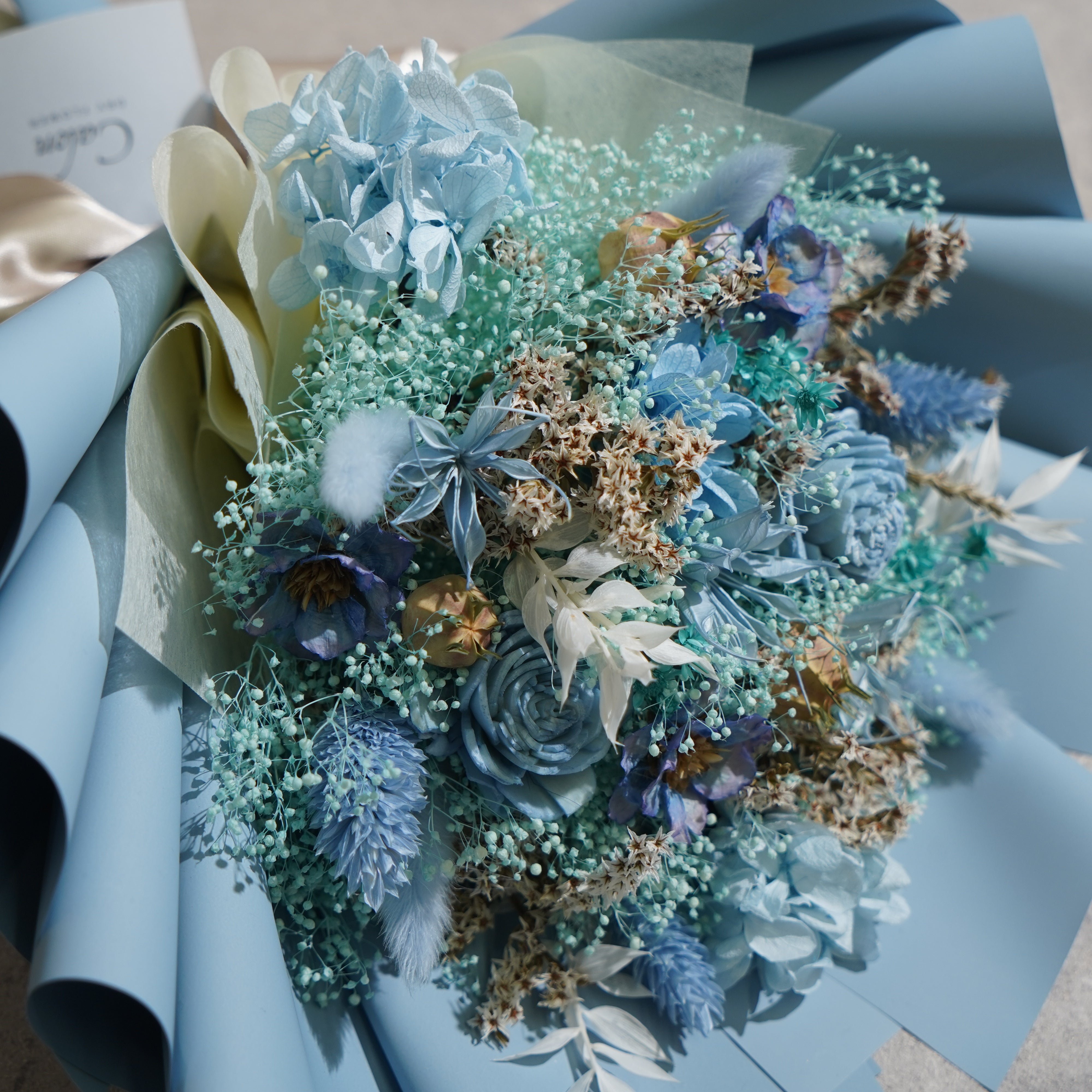 ドライフラワーの花束 Mサイズ ライトブルー M-633≪限定１点≫