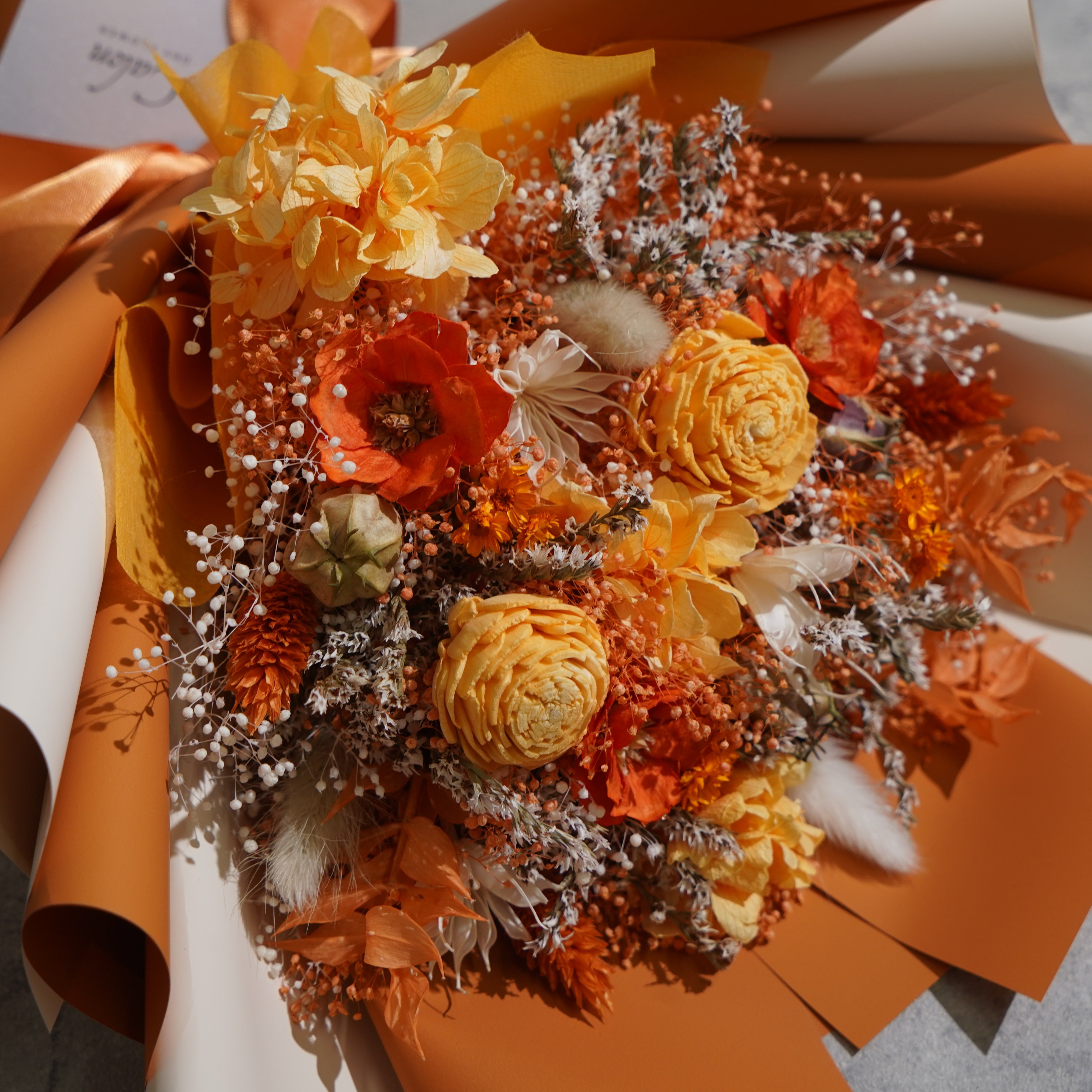 ドライフラワーの花束 Mサイズ オレンジ M-645≪限定１点≫