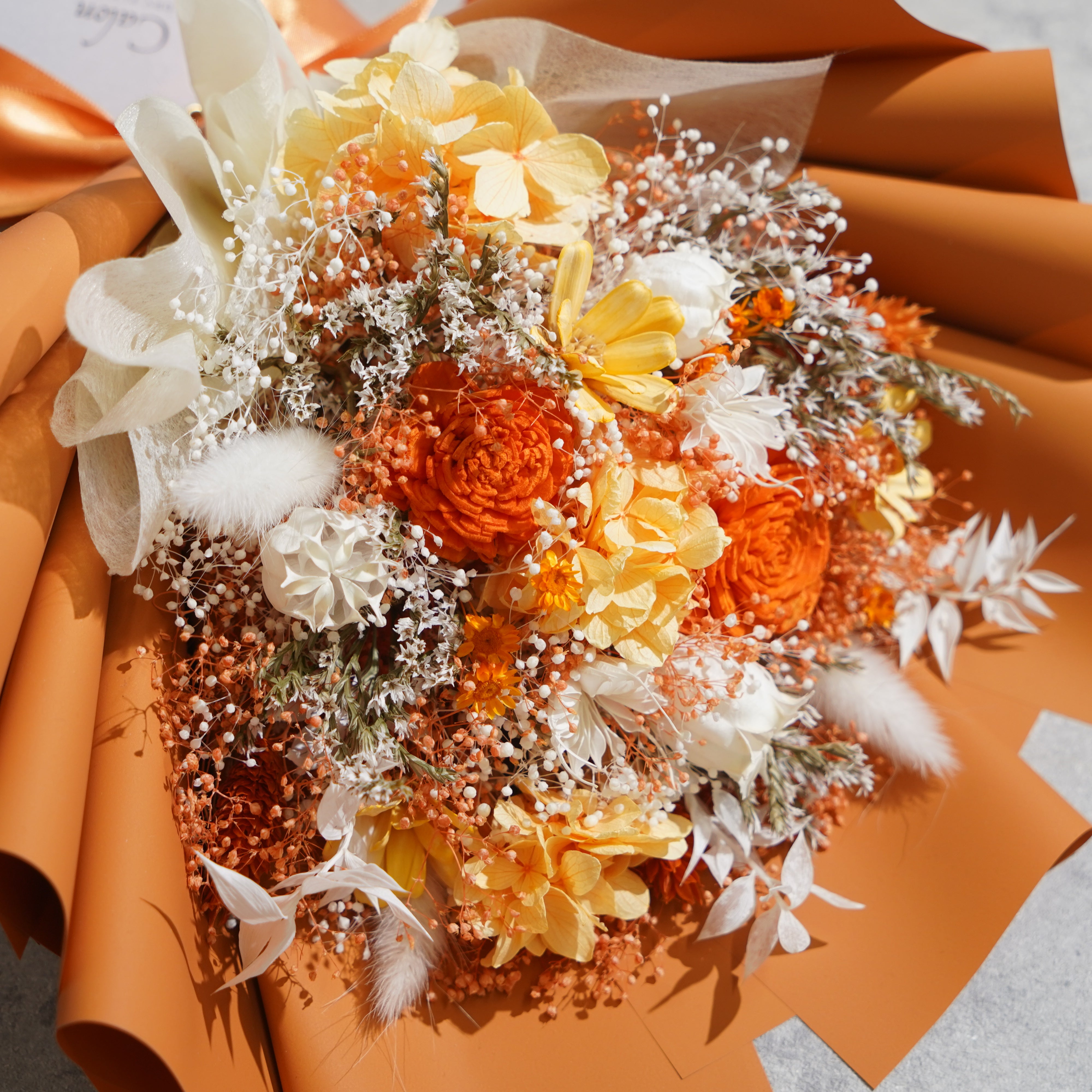 ドライフラワーの花束 Mサイズ オレンジ M-649≪限定１点≫