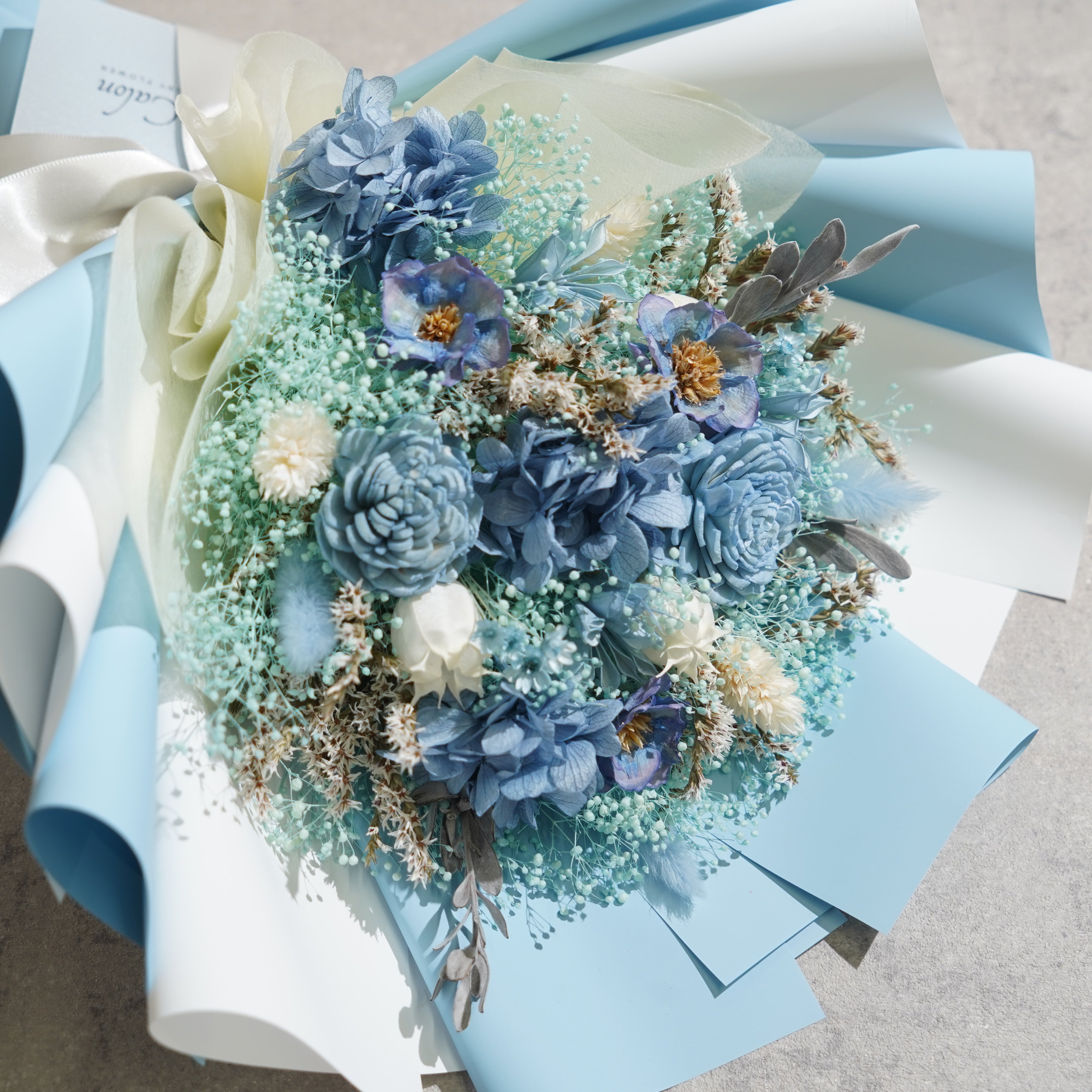 ドライフラワーの花束 Mサイズ ライトブルー M-654≪限定１点≫