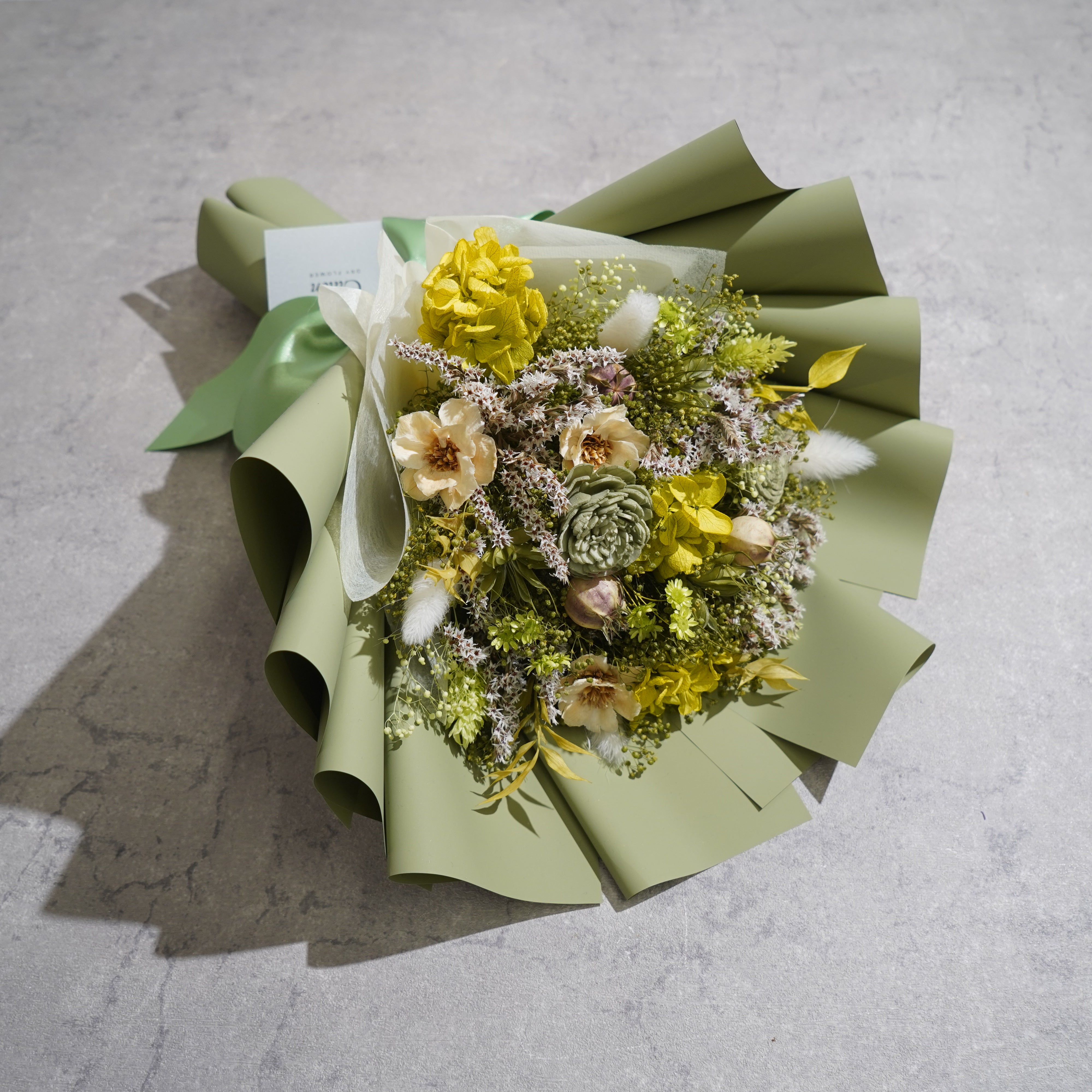 ドライフラワーの花束 Mサイズ ライトグリーン M-657≪限定１点≫