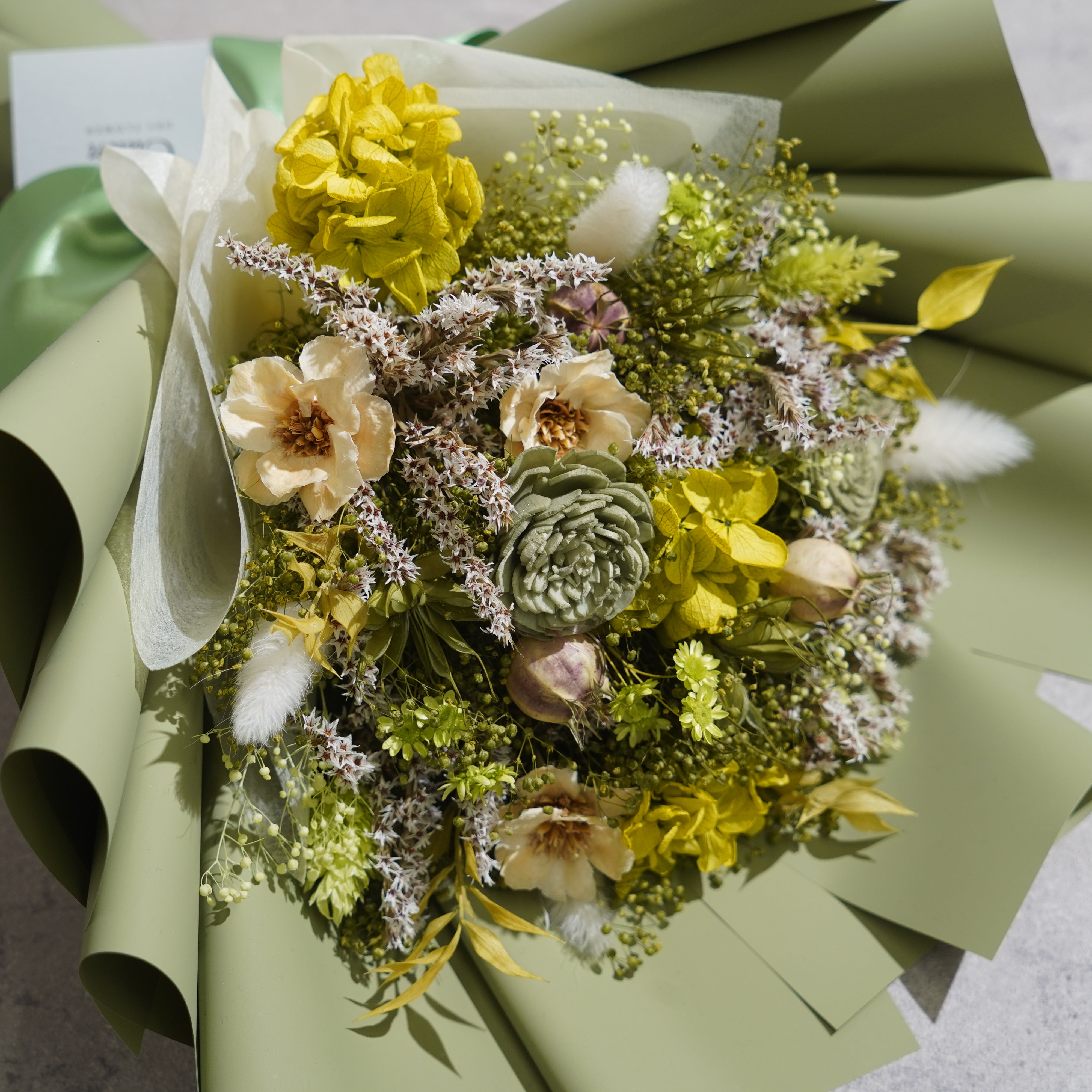 ドライフラワーの花束 Mサイズ ライトグリーン M-657≪限定１点≫