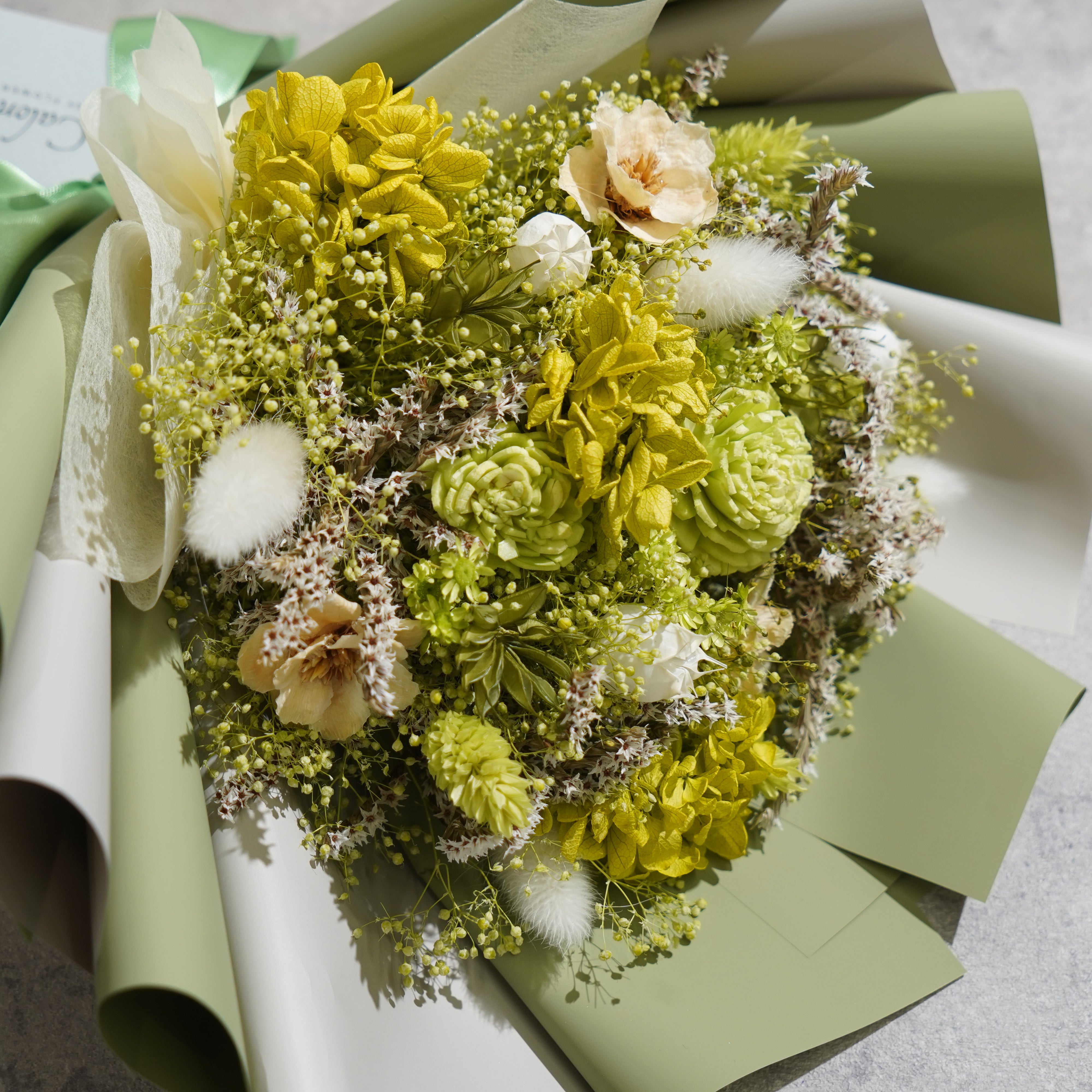 ドライフラワーの花束 Mサイズ ライトグリーン M-659≪限定１点≫