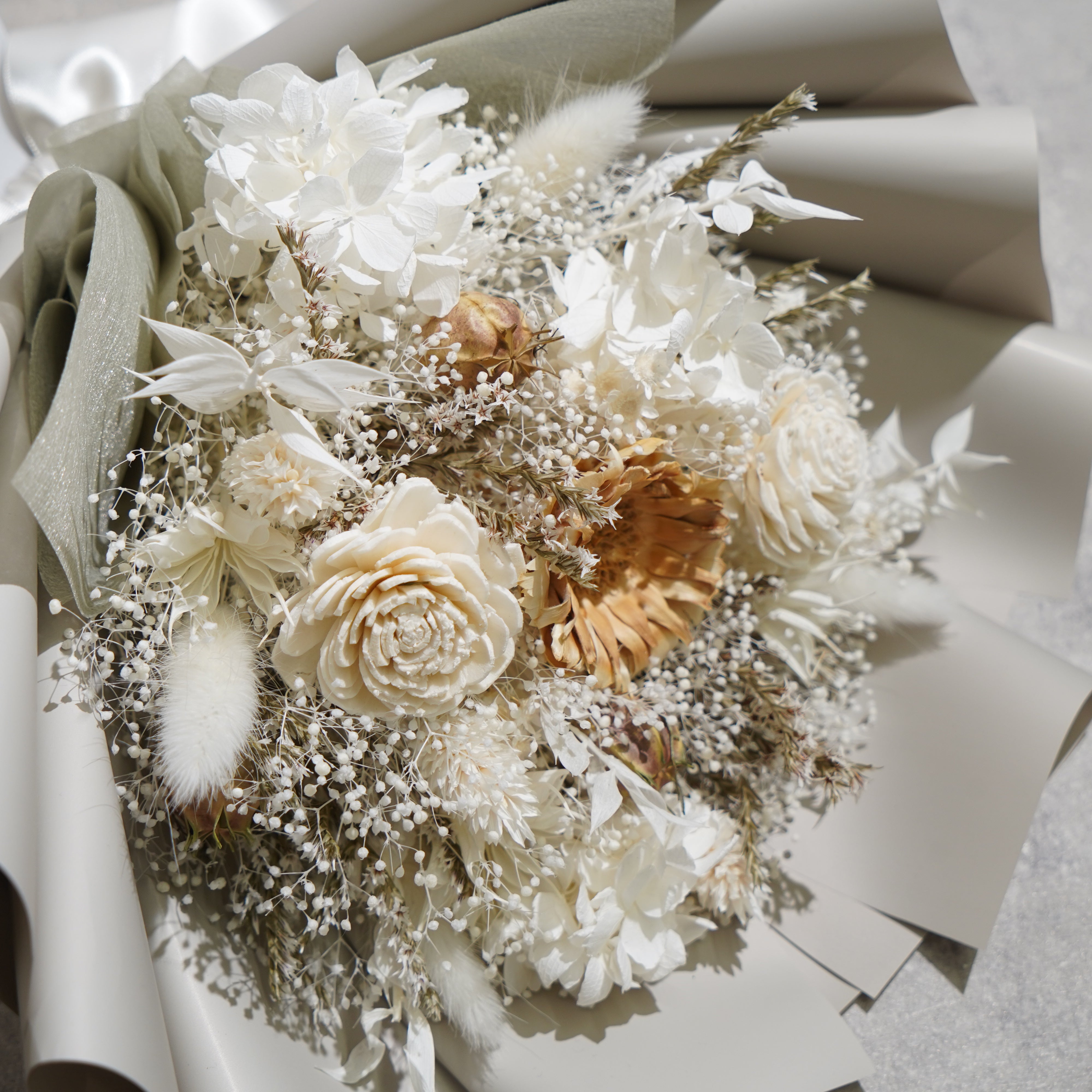 ドライフラワーの花束 Mサイズ ホワイト M-672≪限定１点≫