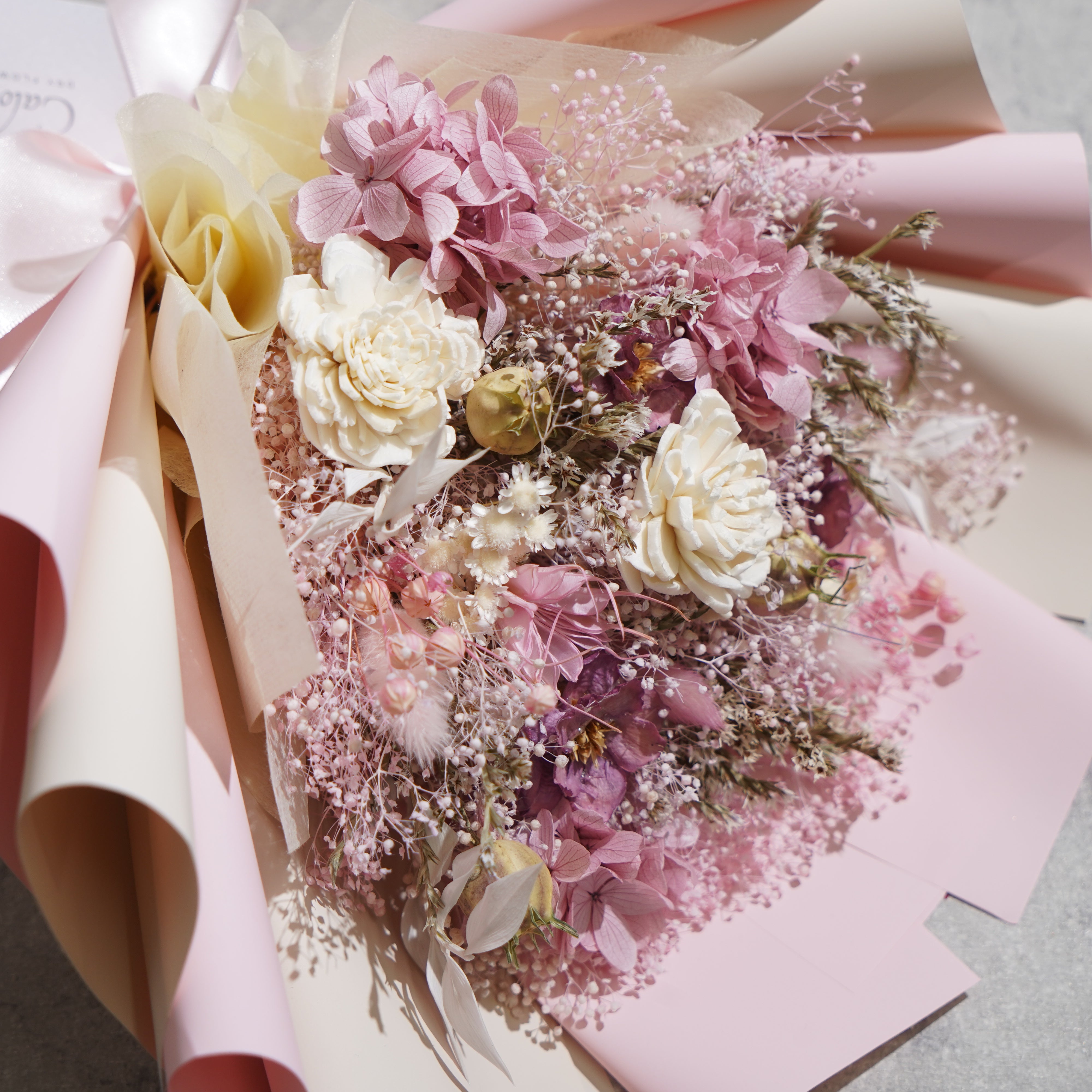 ドライフラワーの花束 Mサイズ ライトピンク M-677≪限定１点≫