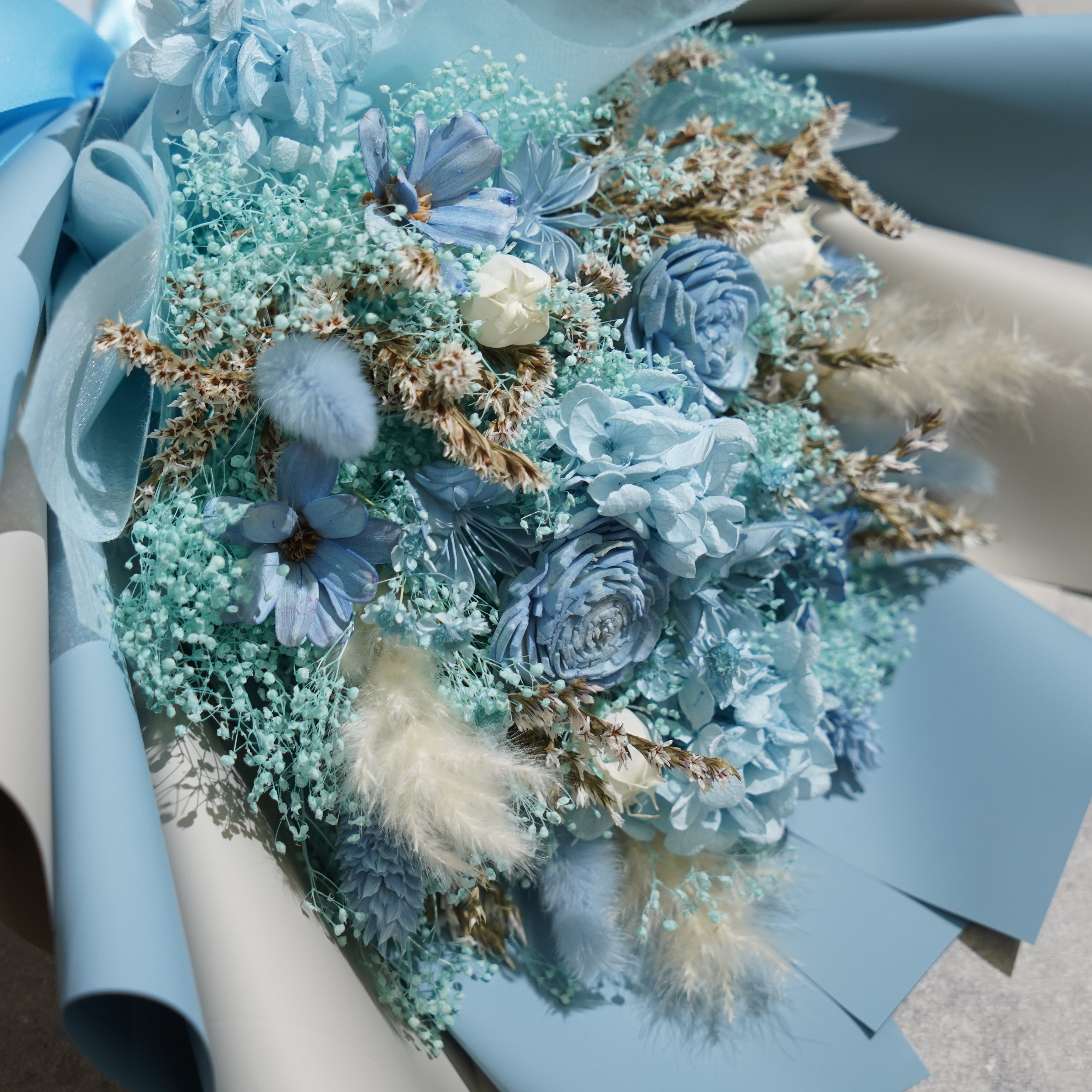 ドライフラワーの花束 Mサイズ ライトブルー M-678≪限定１点≫