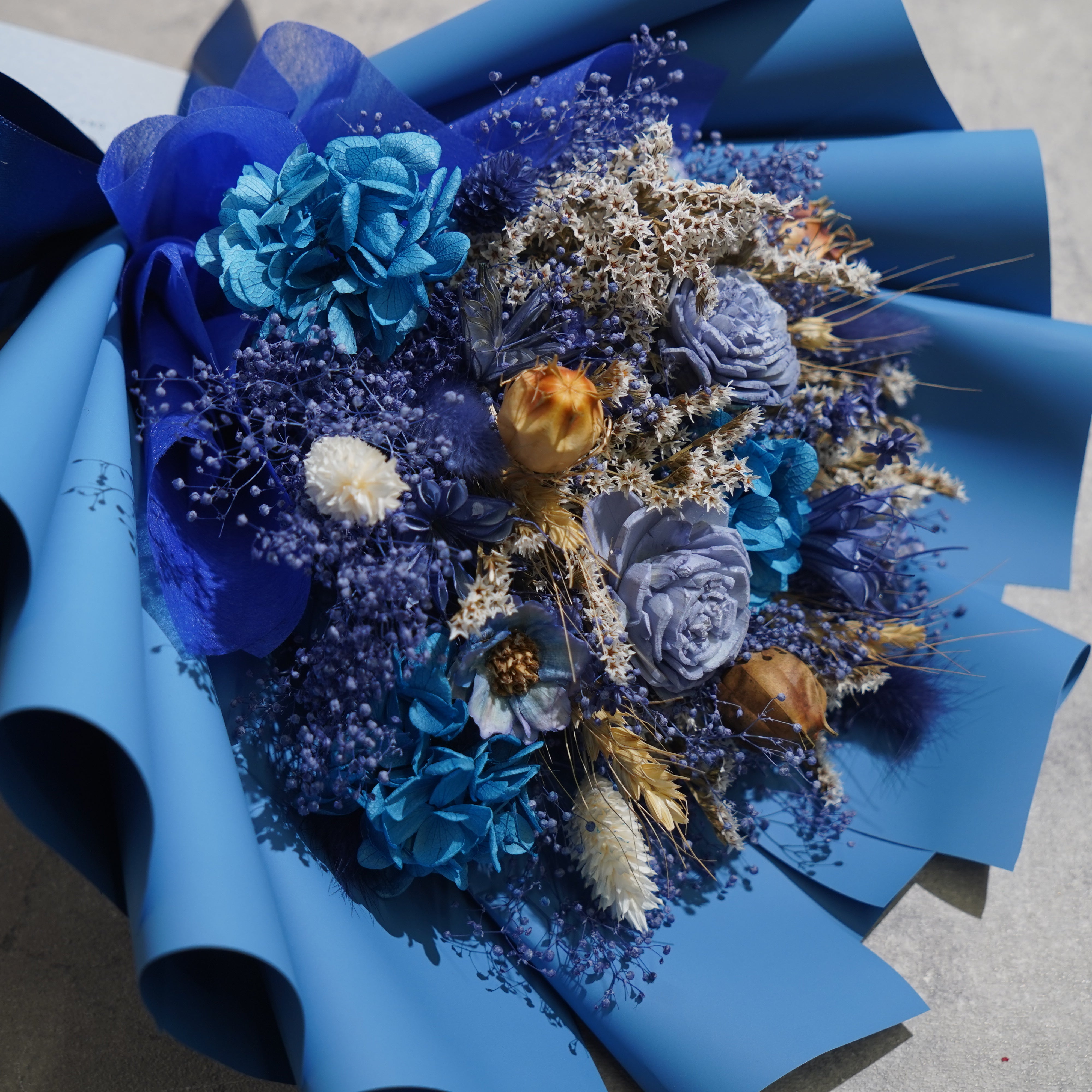 ドライフラワーの花束 Mサイズ ブルー M-683≪限定１点≫