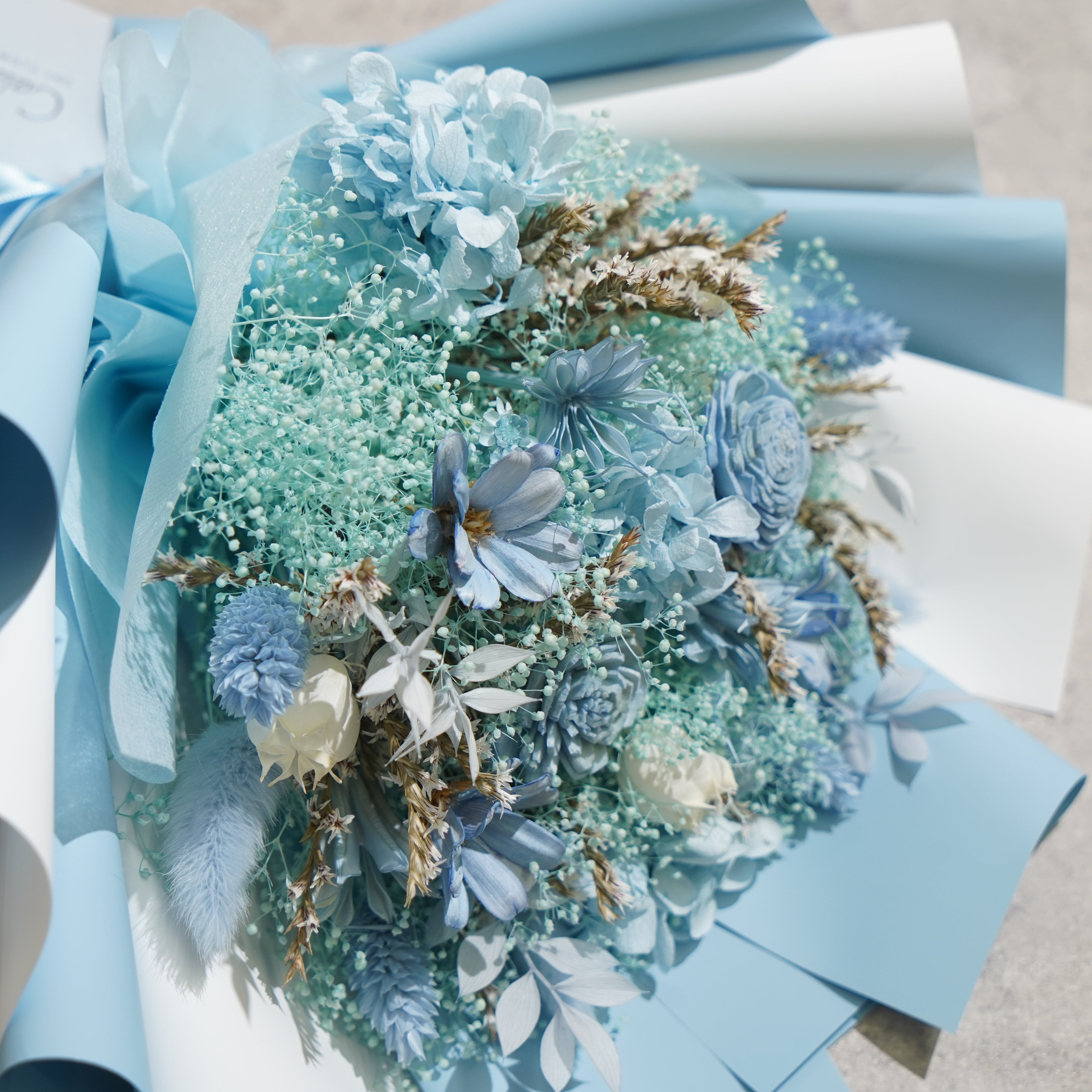 ドライフラワーの花束 Mサイズ ライトブルー M-696≪限定１点≫