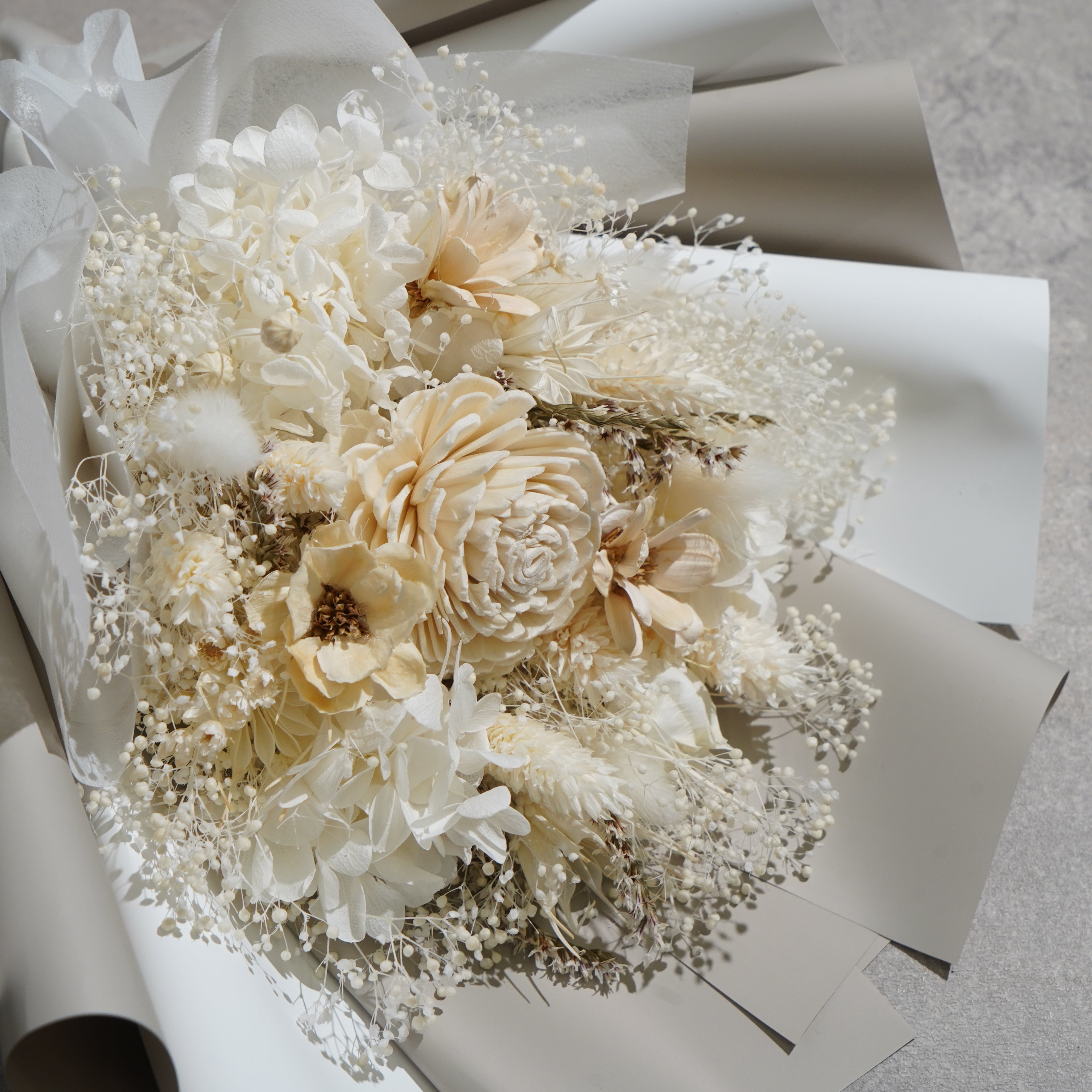 ドライフラワーの花束 Mサイズ ホワイト M-742≪限定１点≫