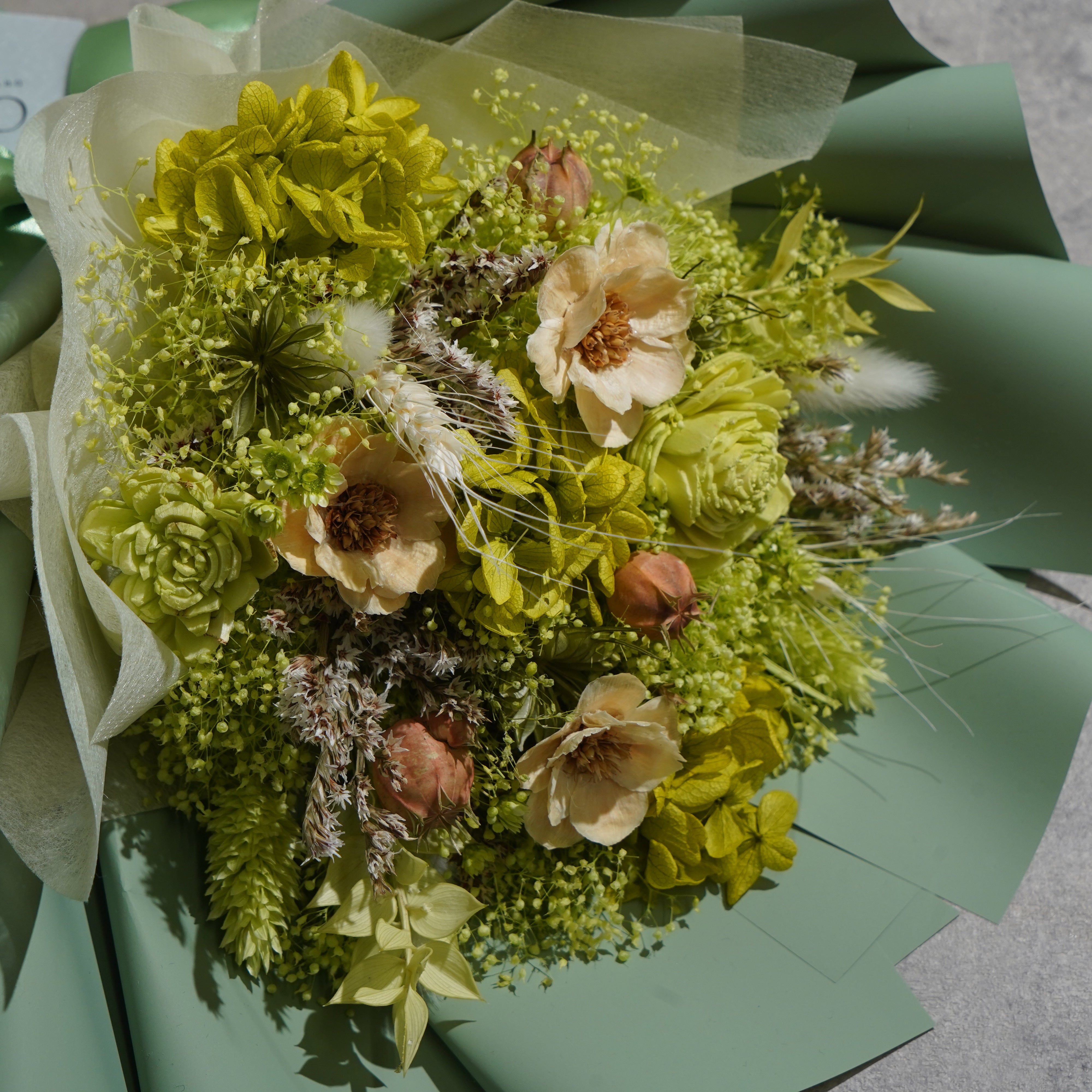 ドライフラワーの花束 Mサイズ ライトグリーン M-750≪限定１点≫