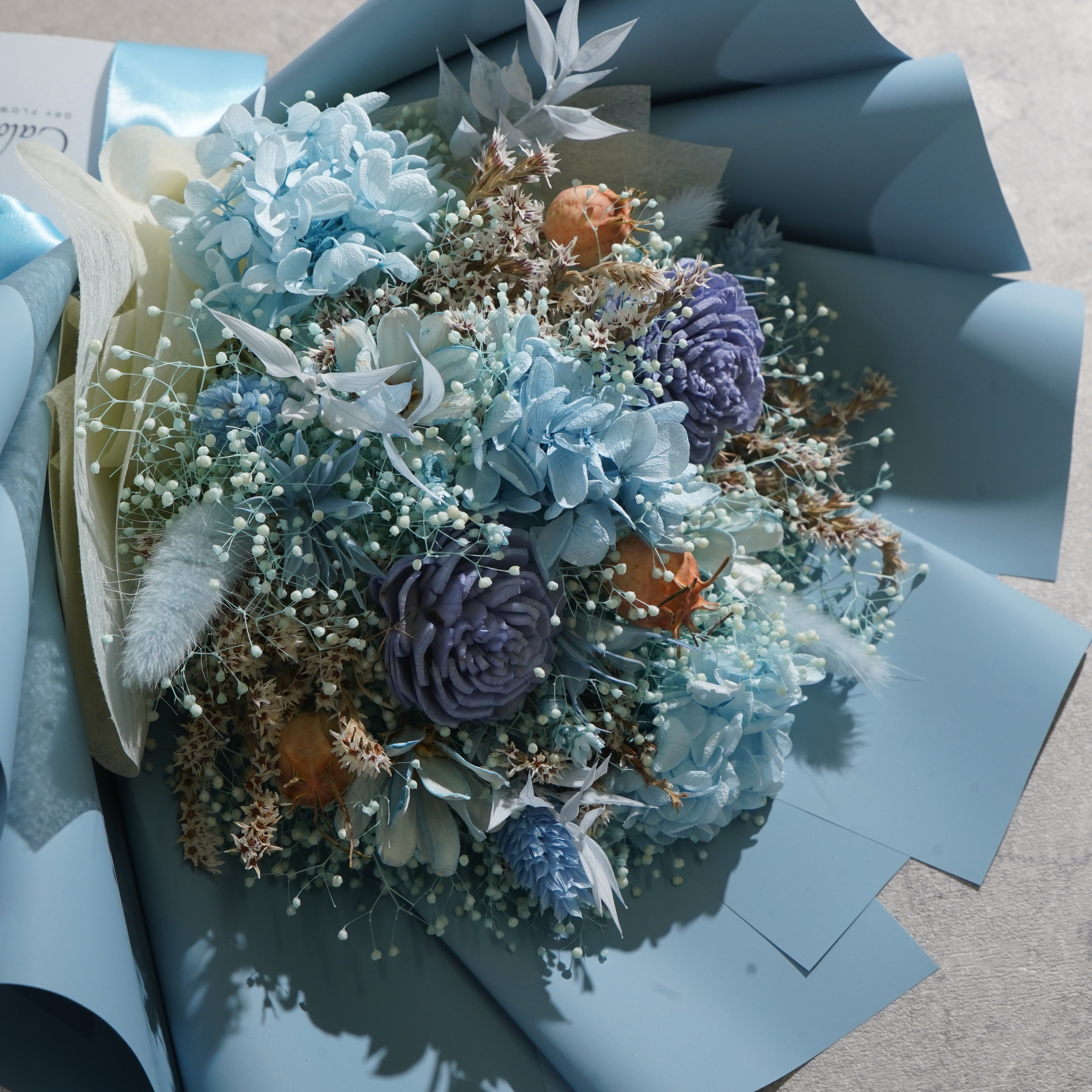 ドライフラワーの花束 Mサイズ ライトブルー M-784≪限定１点≫