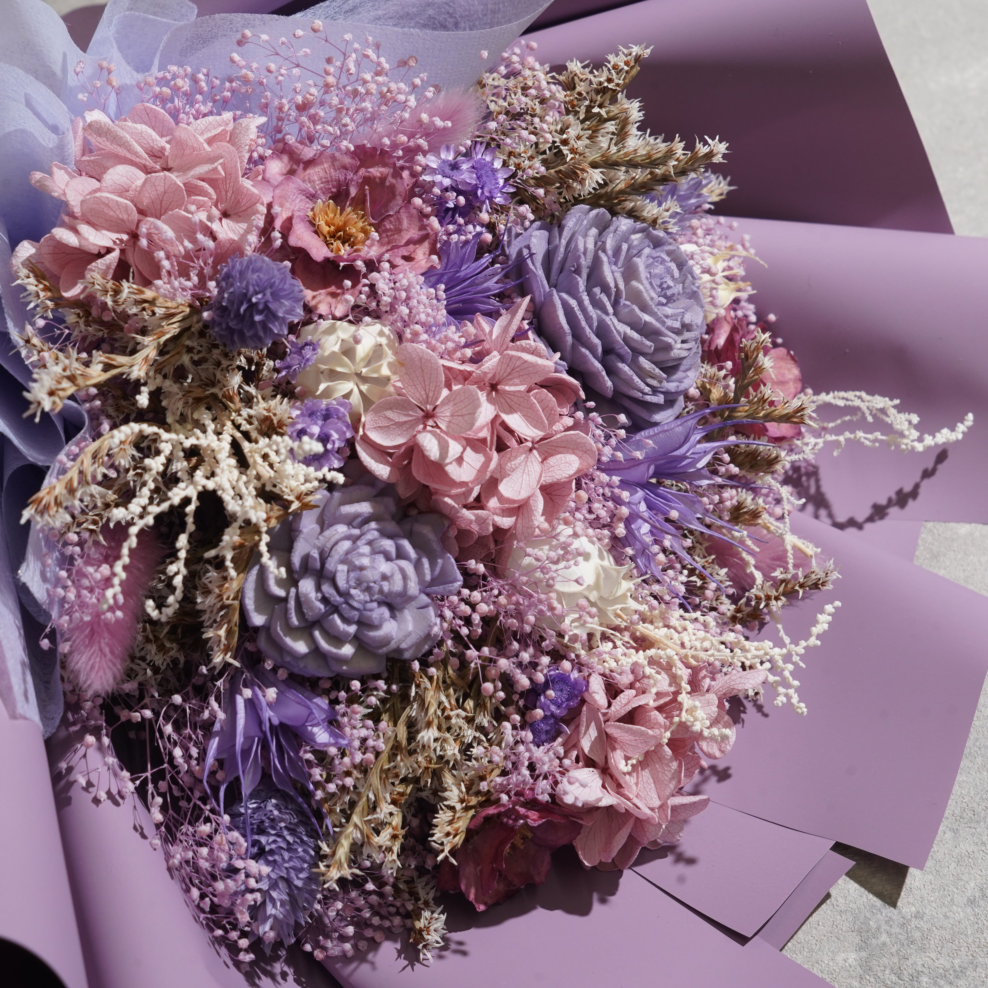 ドライフラワーの花束 Mサイズ ライトパープル M-815≪限定１点≫