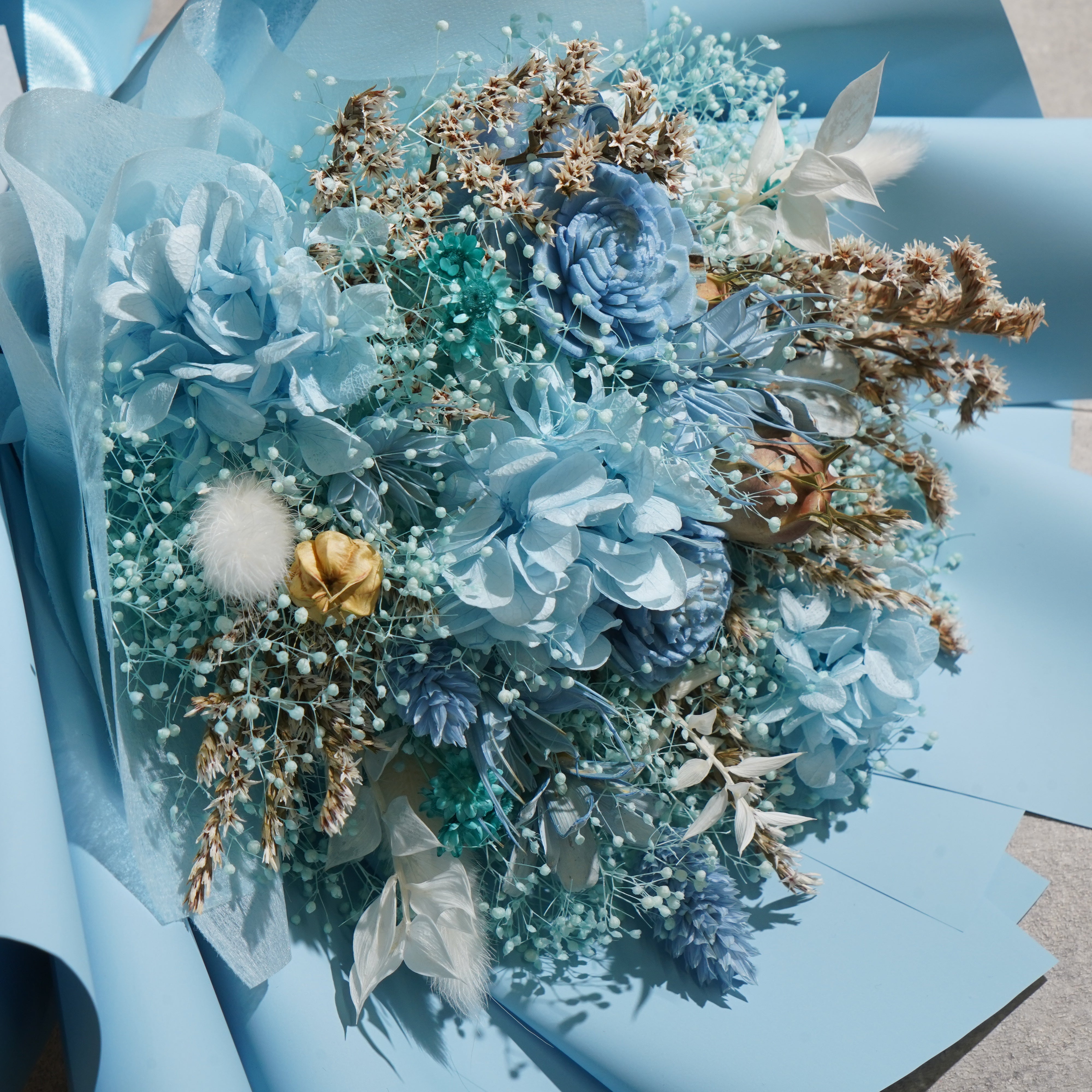 ドライフラワーの花束 Mサイズ ライトブルー M-817≪限定１点≫