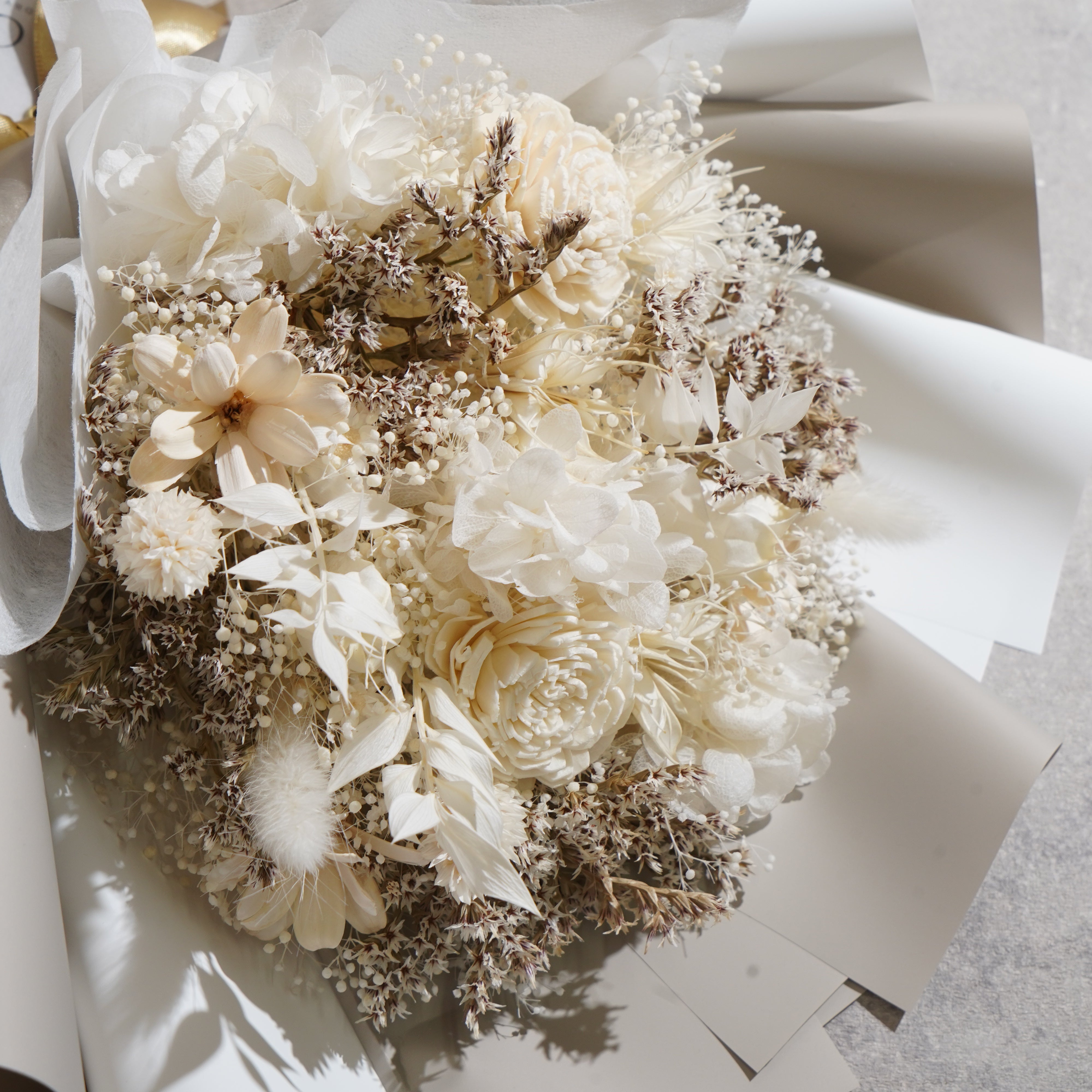 ドライフラワーの花束 Mサイズ ホワイト M-839≪限定１点≫