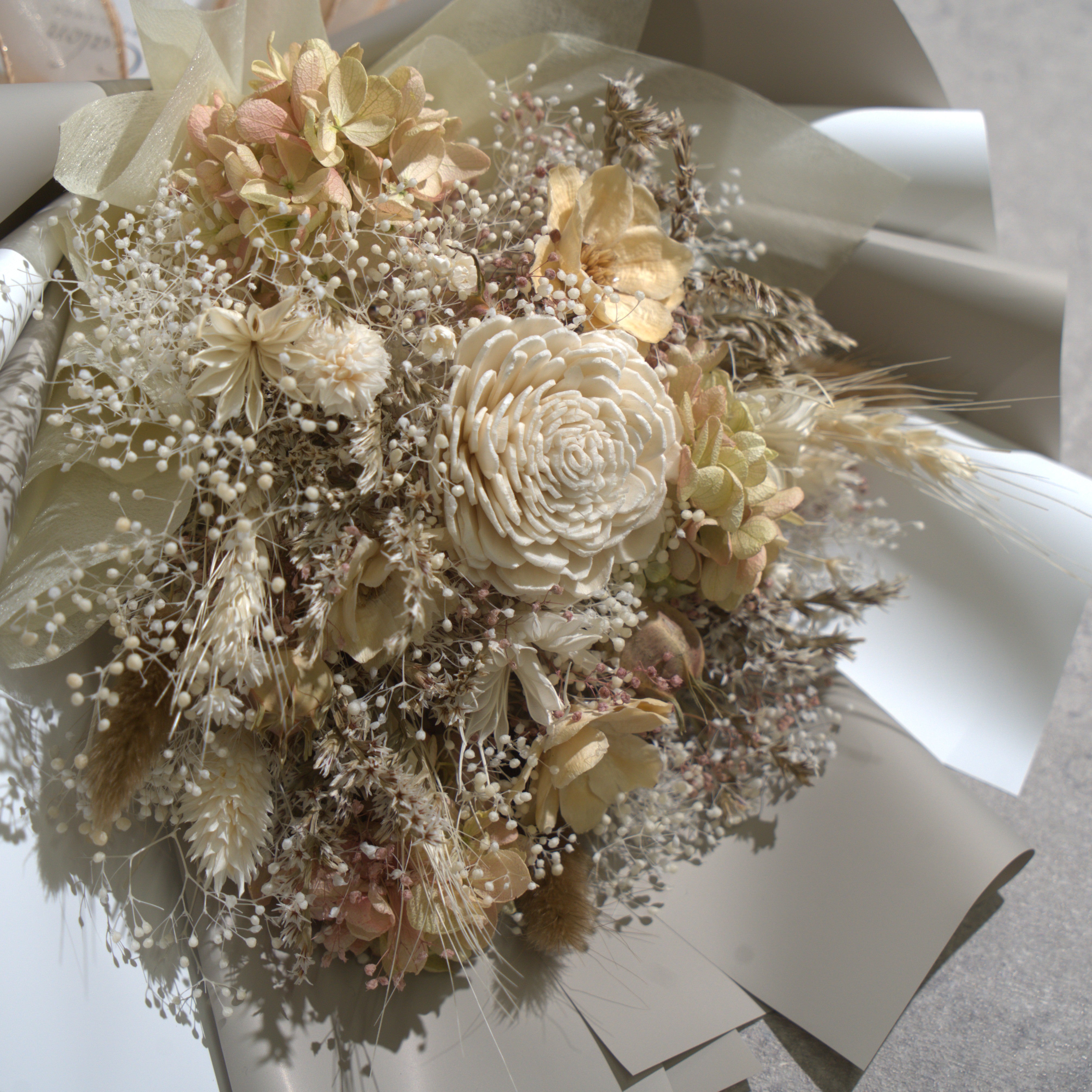 ドライフラワーの花束 Mサイズ ホワイト M-851≪限定１点≫