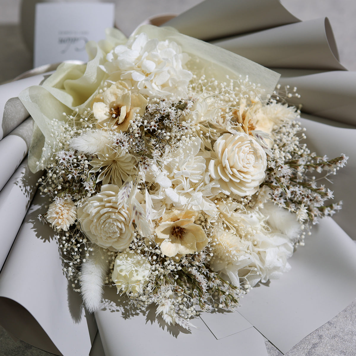 ドライフラワーの花束 Mサイズ ホワイト M-888≪限定１点≫