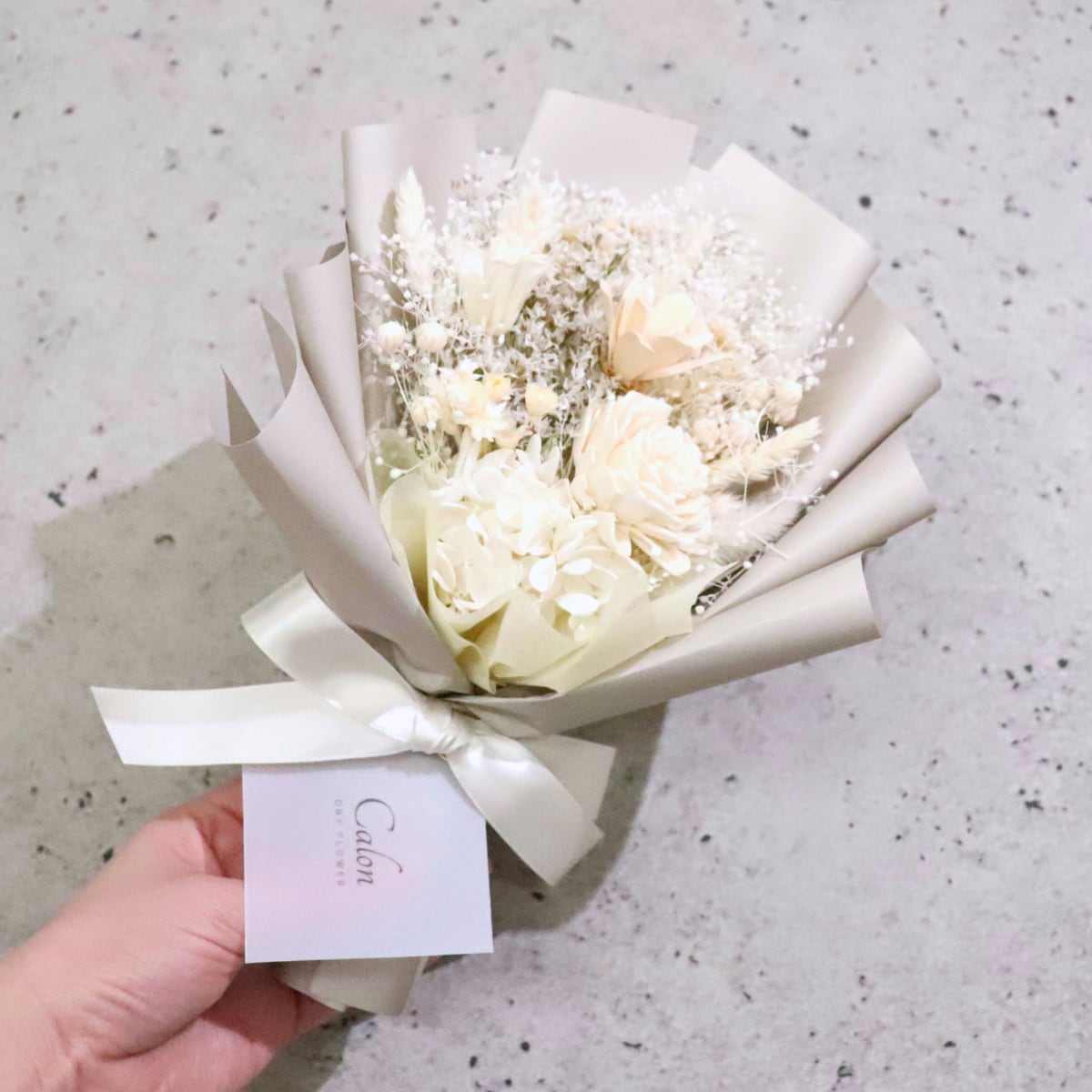 おまかせホワイト系】ドライフラワーの花束Sサイズ